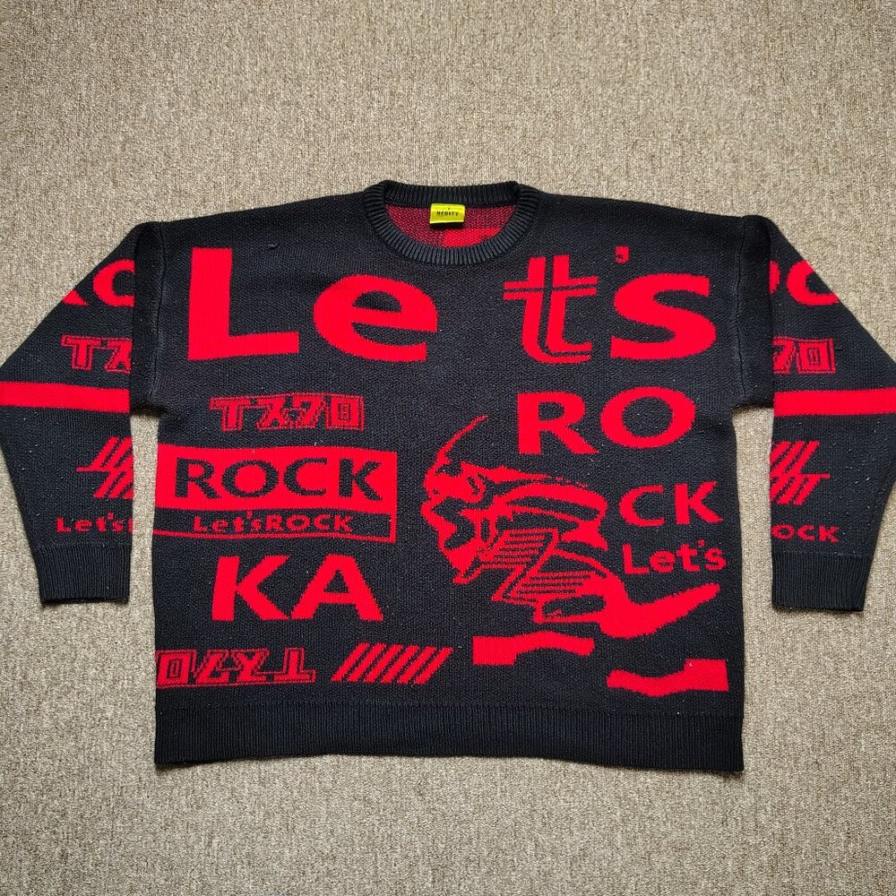 NEOITY Sweater Unisex OSFA Black Lets Rock Skulls All Over Print Crew Neck